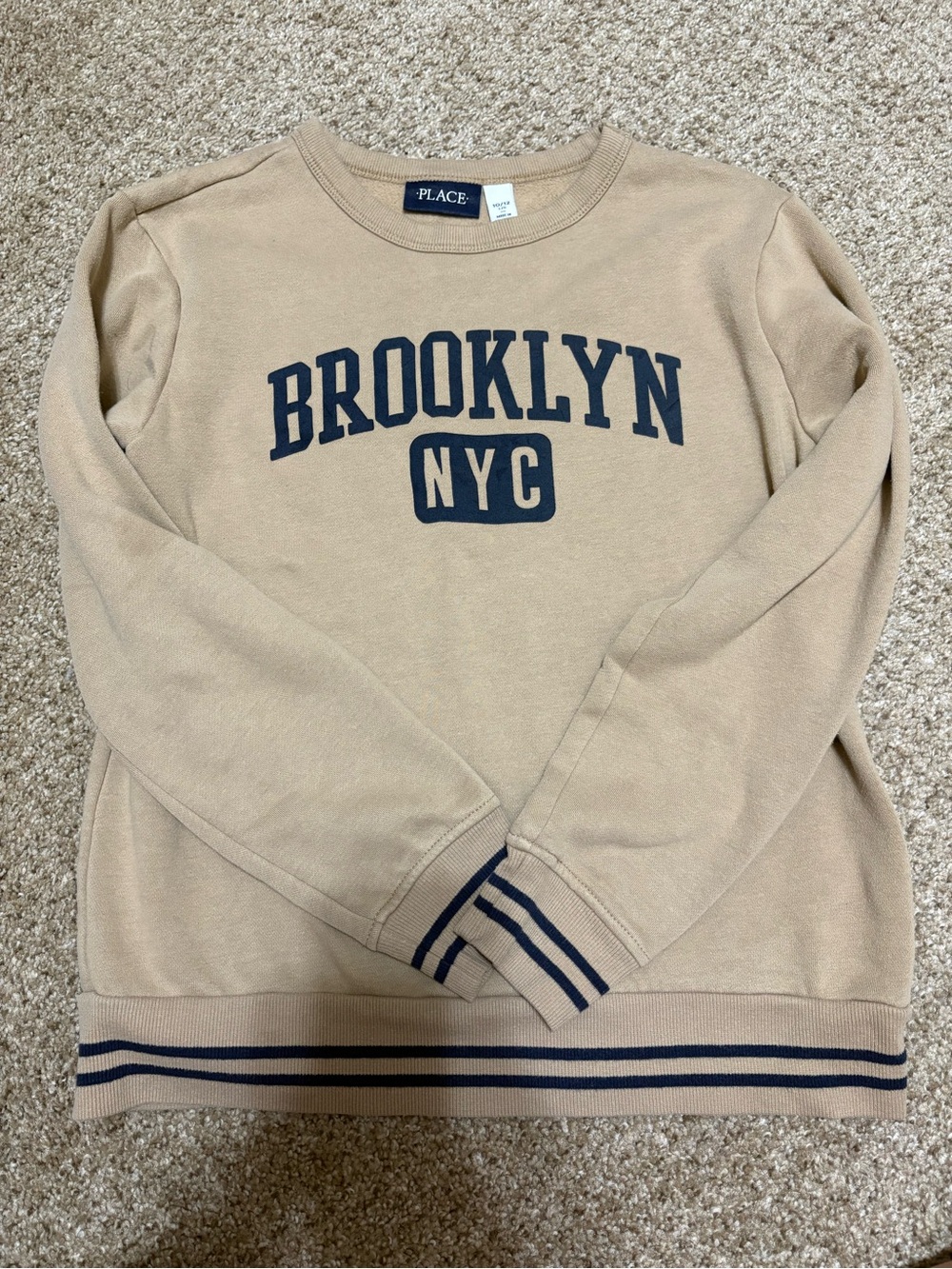 The Children's Place Tan Sweatshirt with Navy BROOKLYN NYC Print